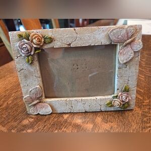 Vintage Roses and Butterfly Faux Stone Resin Picture Frame